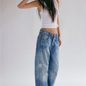 Free People Good Luck Barrel Jeans with Vintage Distressed Look
